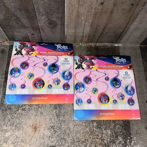 Lot of 2 DreamWorks Trolls Swirl Decorations 12 Pieces Birthday Party Decor